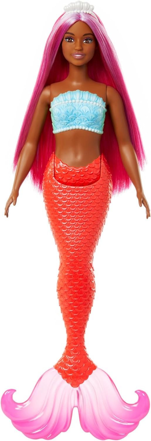 Mattel Barbie Dreamtopia: Oranžová morská víla - Bábika s tmavou pleťou (HRR04)