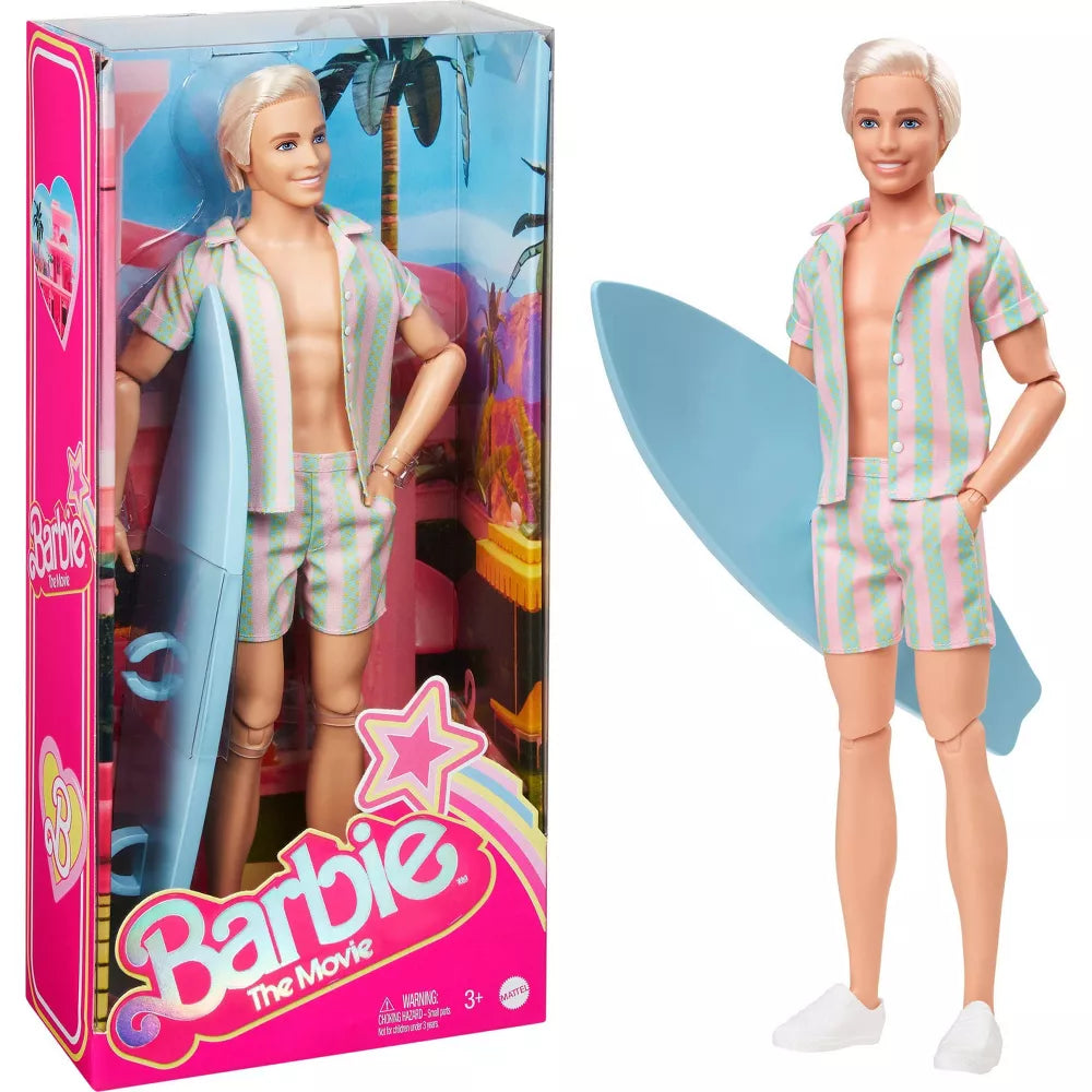 Mattel Barbie - Ken lutka v pastelnem črtastem plažnem kompletu (HPJ97)