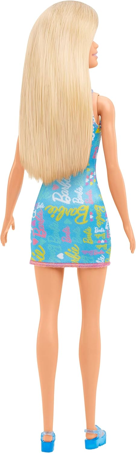 Mattel Barbie v fialových šatách s kvetmi – Blondínka v modrých šatách (HGM59)