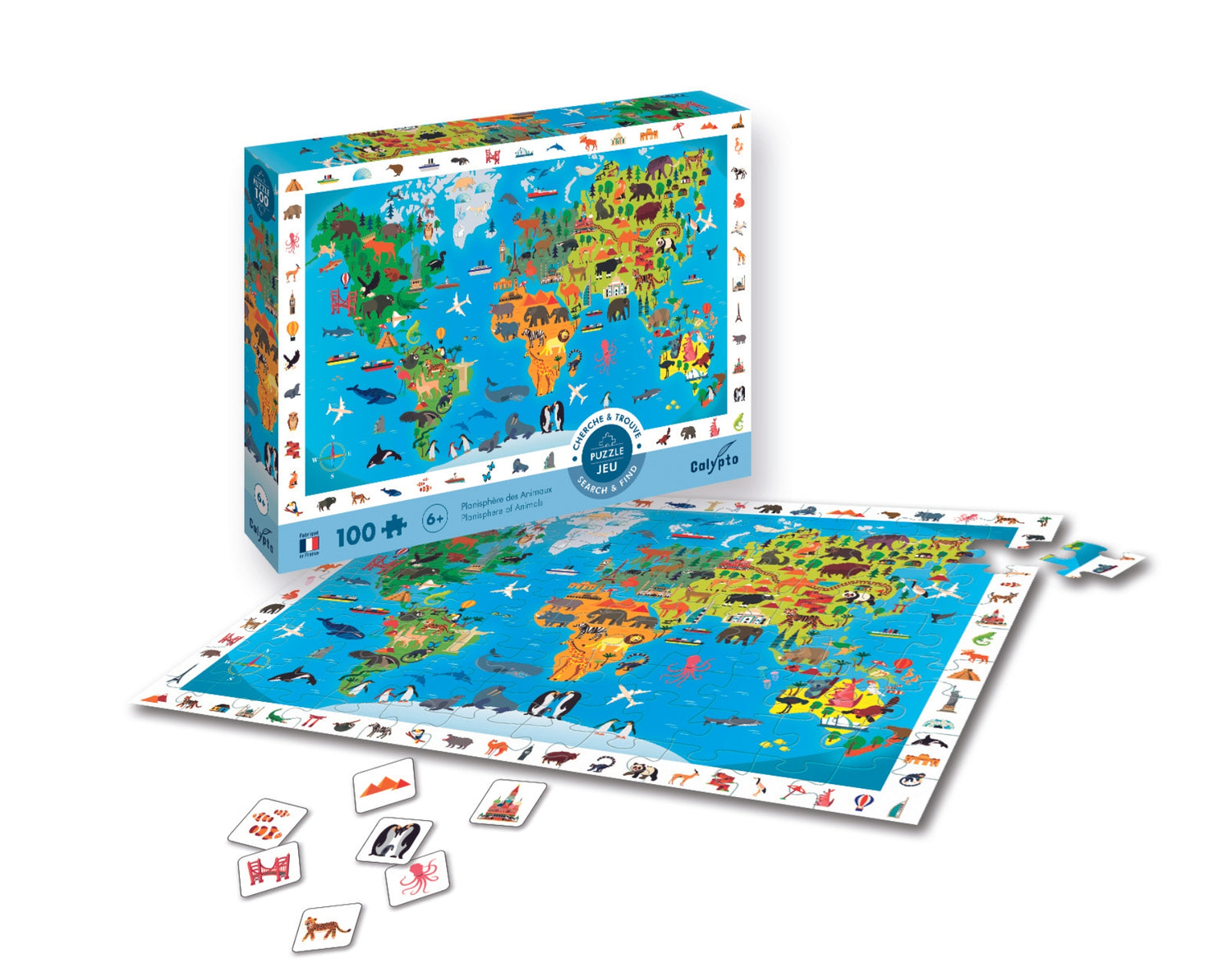 Puzzle 100 kusov - Hľadaj a nájdi - Mapa zvierat